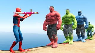 GTA 5 Water Ragdolls Spiderman vs Red Hulk vs Blue Hulk vs Green Hulk ep.3 (Fails, Funny Moments)