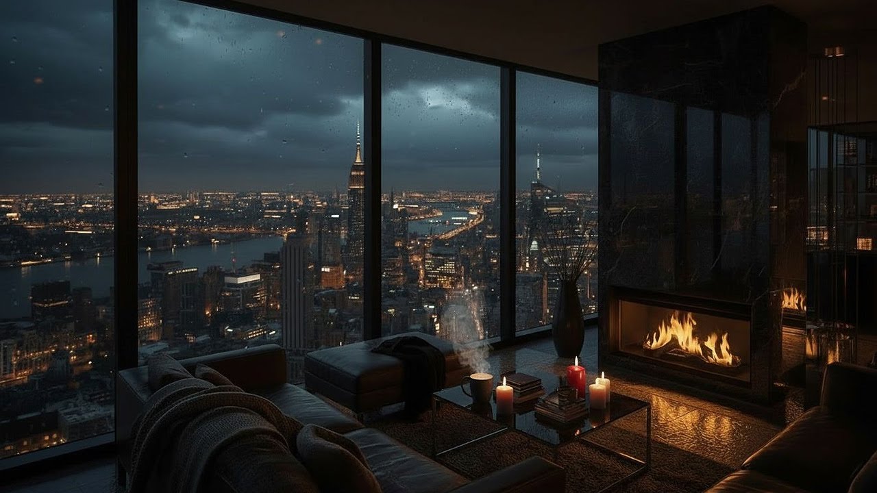 NO ADS | Cozy NY City Apartment  | Fireplace Crackling for Sleeping