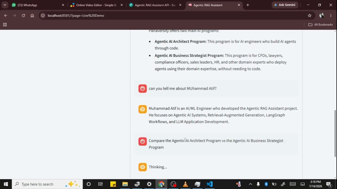 Agentic RAG Assistant | LangGraph + Pinecone + Gemini | Full Project Demo