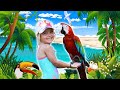 Margo in the dinopark and show fur seals | Summer for kids