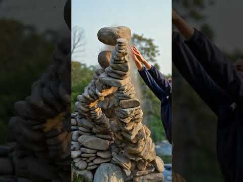 Gravity Defying Stone Tower Over River 🌊 #Shorts #ASMRStones #NatureASMR #Satisfying