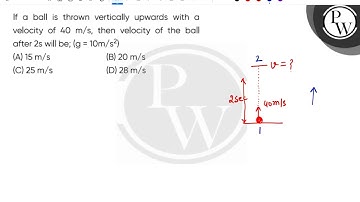 If a ball is thrown vertically upwards with a velocity of 40 m/s, then velocity of the ball afte....