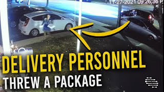 Delivery Personnel Without a Vest Threw a Package at a Porch