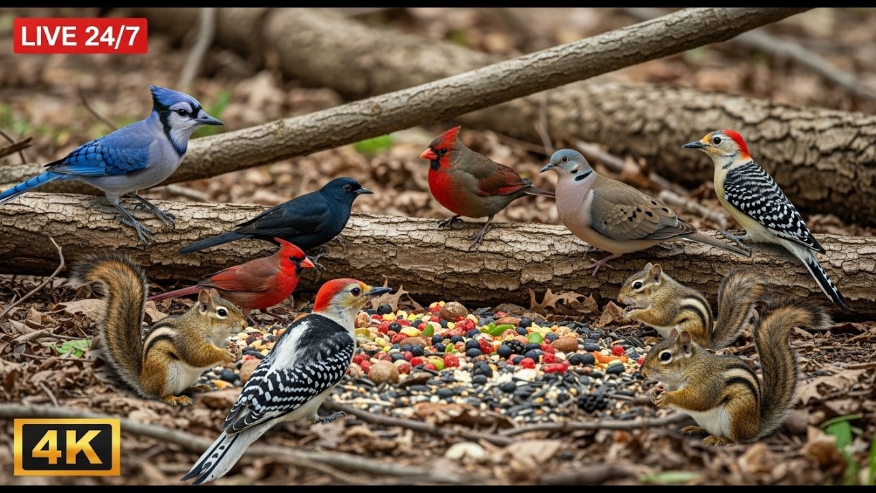 🔴 24/7 LIVE: Cat TV 😺 Bouncy Birds Chipmunks and Squirrels 🐦 4K Cat Games