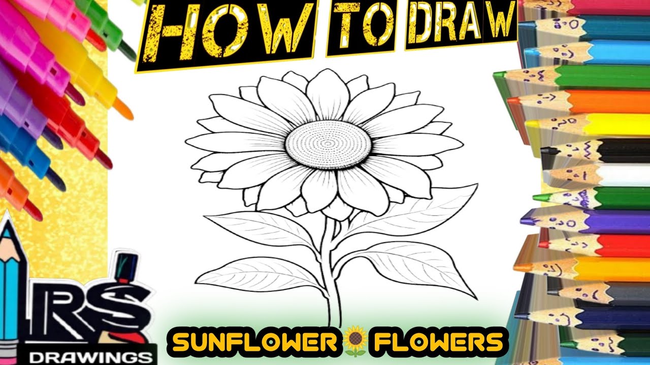 How to draw sunflower drawing, painting &coloring tutorial for kids&toddlers|easy flower drawing