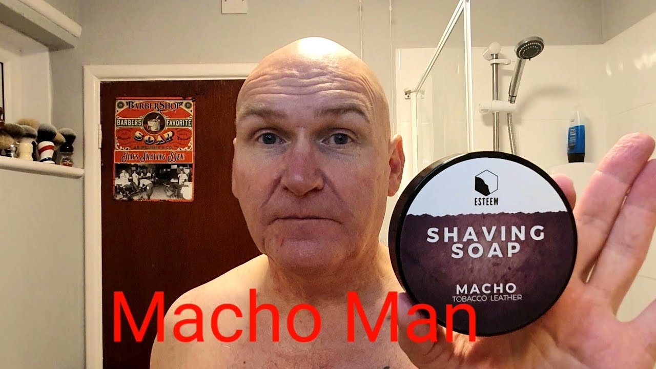 Esteem Shaving Soap Macho. Curley's Safety Razor. Big Jock Synthetic Brush.