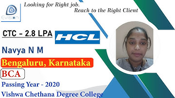 Congrats, Navya NM | Got selected in HCL Technologies | 2.8 LPA | BCA, Passing 2020 | Bengaluru