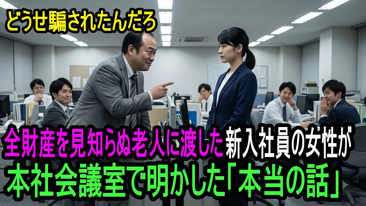 「どうせ騙されたんだろ」と笑った同期たちが、3ヶ月後に震え上がった理由。 全財産を見知らぬ老人に渡した新入社員の女性が、本社会議室で明かした「本当の話」