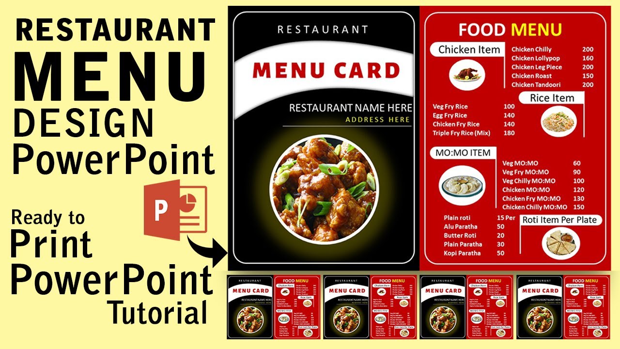 PowerPoint Restaurant Menu Design  How to make Restaurant food menu card  design Within Restaurant Menu Powerpoint Template