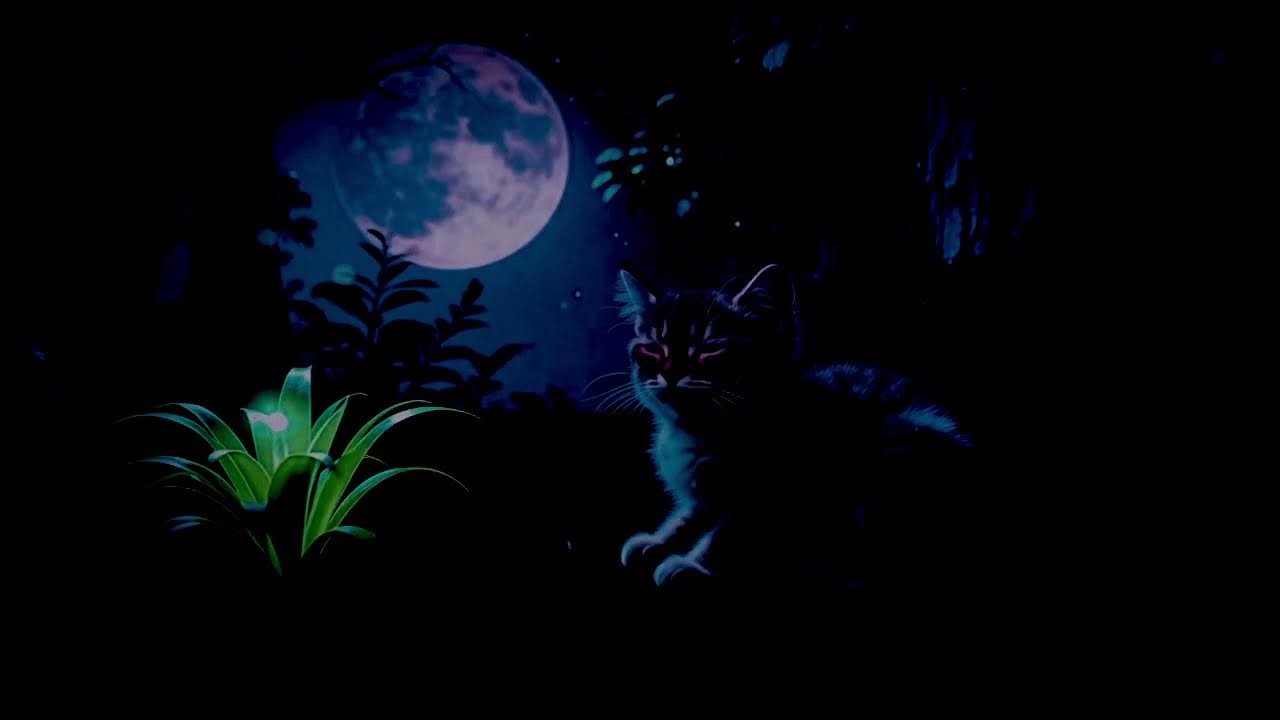Magical Forest at Midnight 🌙 Calm Night Melody & Cat Purring 🐾Deep Sleep & Relax
