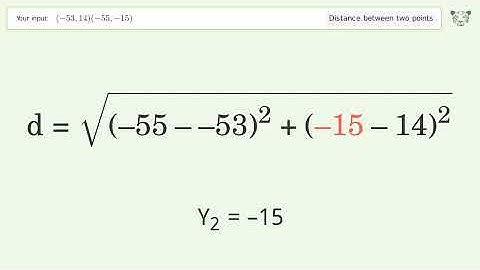 Find the distance between two points p1 (-53,14) and p2 (-55,-15): Step-by-Step Video Solution