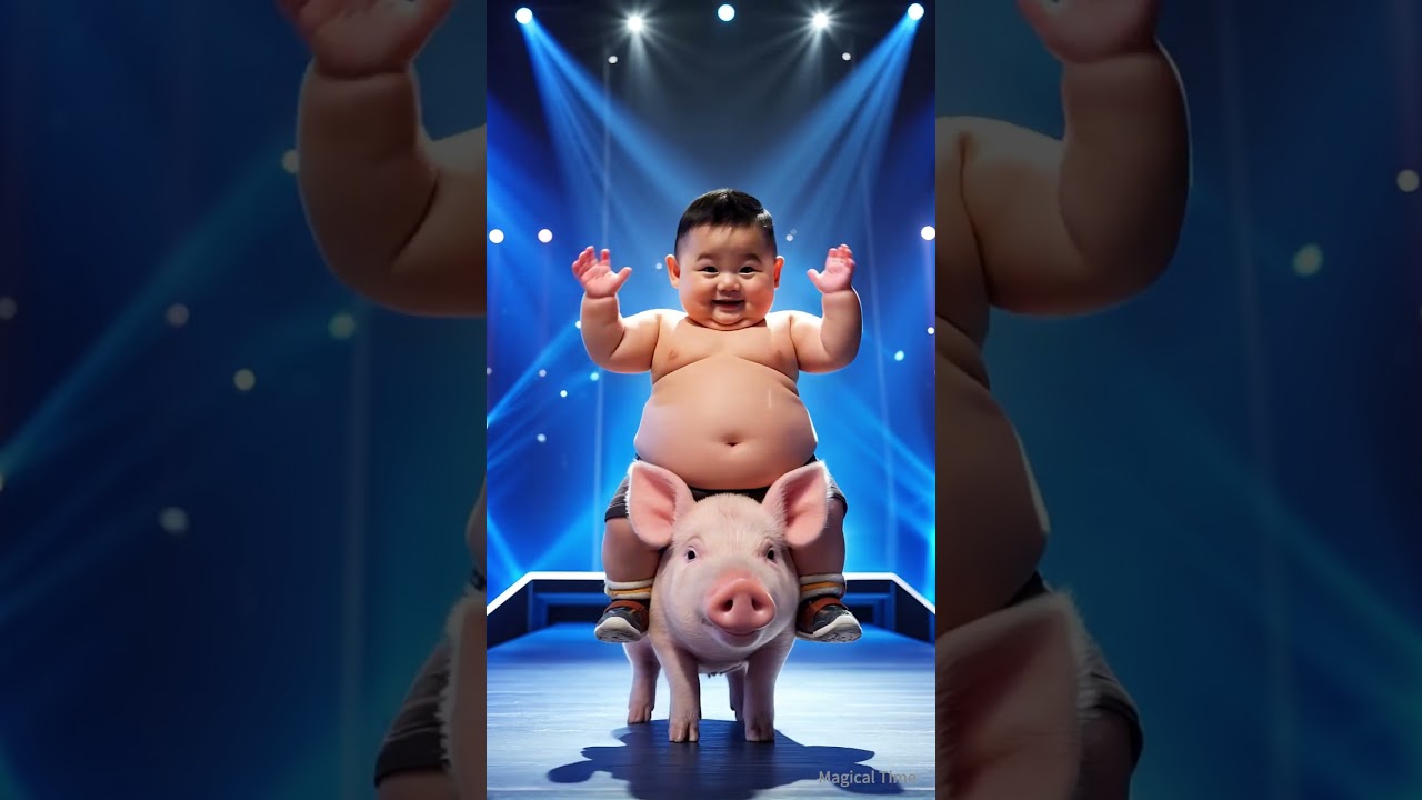 Cute little boy and piggy magical show  
