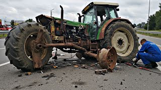 Tractor's Front Axle Broke While Driving on the Road Accident, Emergency Repair..🧑‍🔧