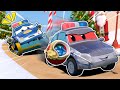 POLICE CAR fell on ICE! Who will stop the Robot Villain? | Vehicle Repair | Winter Cartoons for Kids