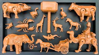 Membersihkan mainan hewan, sapi, bebek, angsa, ayam, gajah, singa, unta, buaya, zebra, kangguru.
