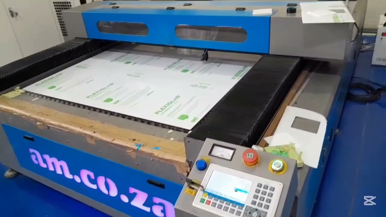 LC-1325/130 Flatbed CO2 Laser 1300 by 2500mm cutting perspex into sign shape