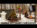 Solo Overnight Building a DIY Tent and Paint Can Stove For $20 In The Snow and Kielbasa Cheese Dip