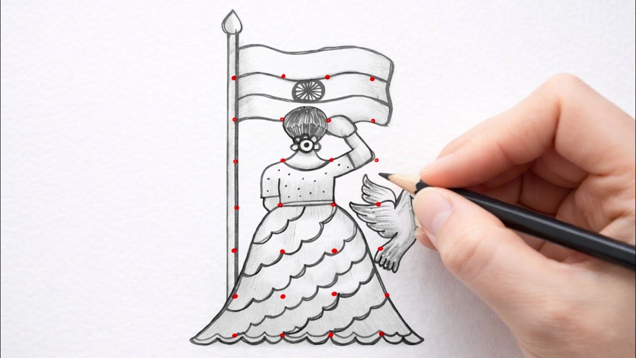 Republic Day Special Pencil Drawing 🇮🇳 | Indian Girl Saluting Tricolour | Full Video