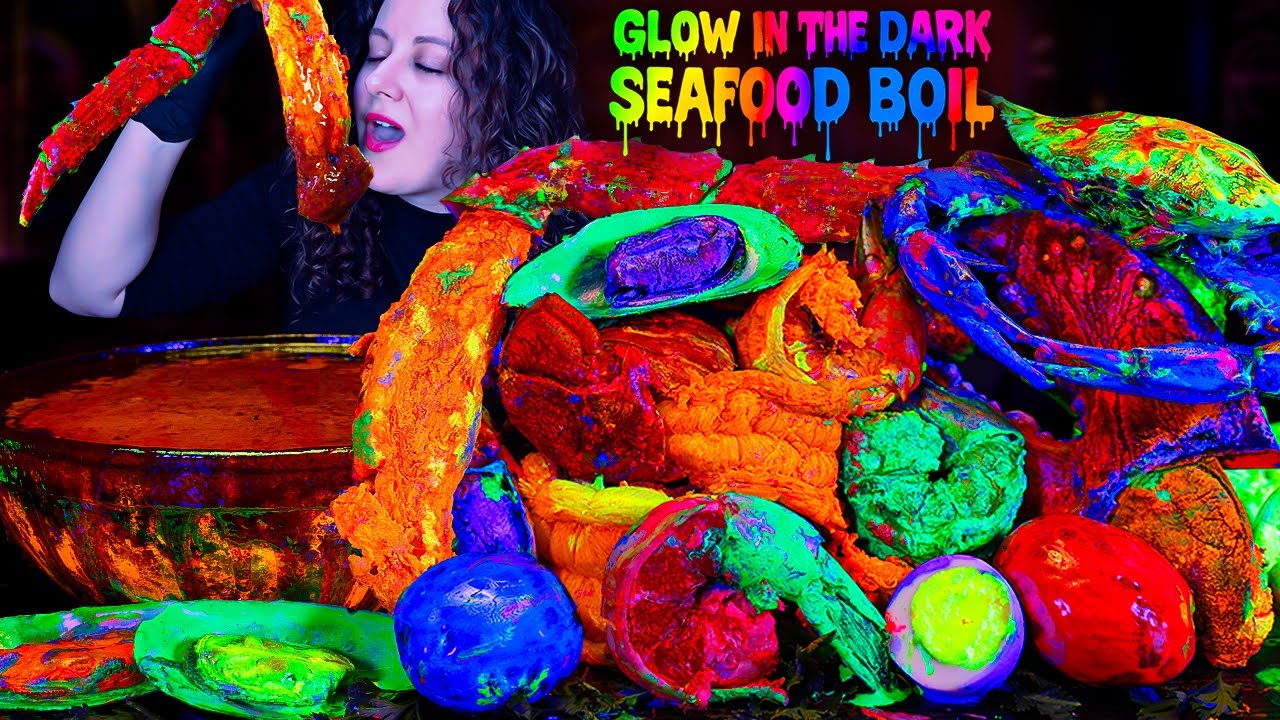 GLOW IN THE DARK SEAFOOD BOIL MUKBANG | SEAFOOD | MUKBANG | DESHELLED LOBSTER | SEAFOOD