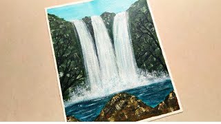 waterfall painting easy step beginners landscape tutorial