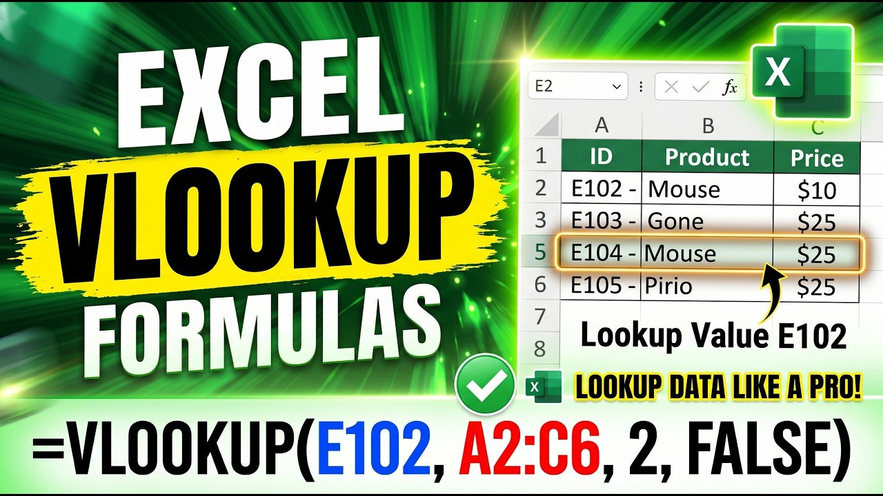 Excel VLOOKUP Formula Explained in Detail | Lookup Values, Match Data ...