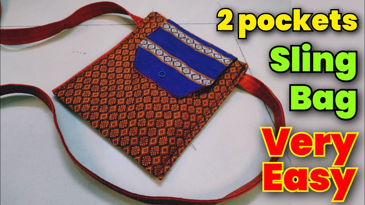 2 pockets Sling bag cutting and stitching/ Cross body bad/ khun fabric bag making at home/ handbag