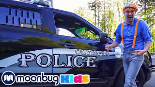 Blippi Explores a Police Car | Cars, Trucks & Vehicles Cartoon | Moonbug Kids