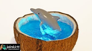 Dolphin in Coconut DIORAMA. Night Lamp / RESIN ART