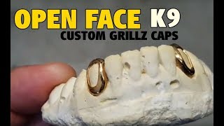Custom Canine Grillz Caps Open Face Hollow Teeth Fitted 14K Gold Grills