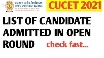 cucet 2021||list of candidate admitted in open round Central university of Rajasthan|curaj admission
