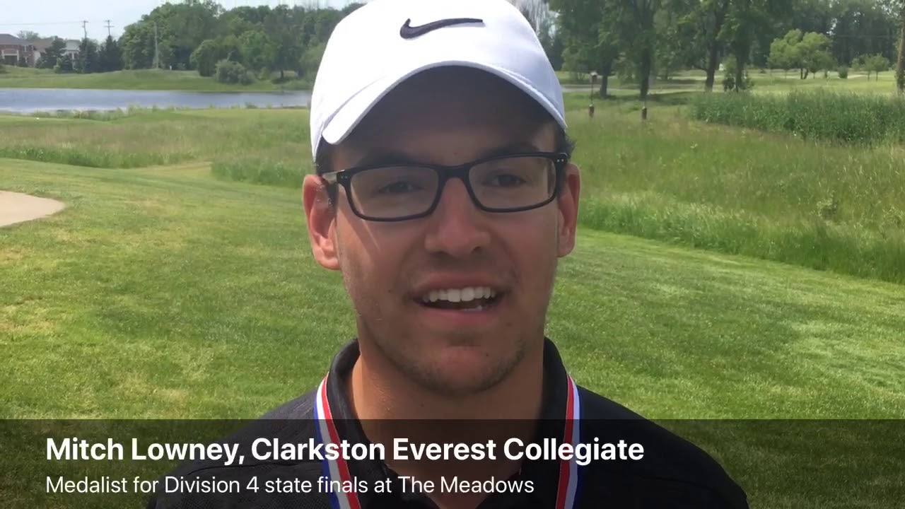 Mitch Lowney of Clarkston Everest Collegiate medalist at Division 4 golf state finals newspaper mockup