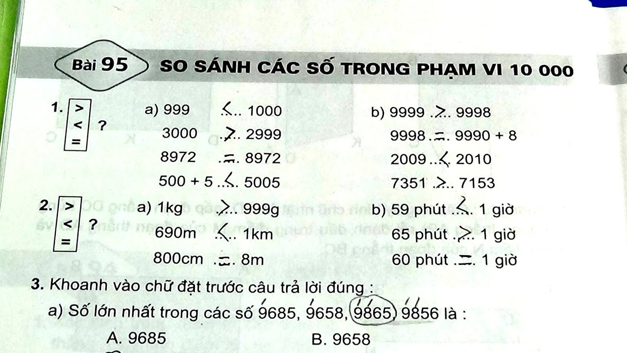 Vở Bài Tập Toán Lớp 3 Bài 95 Trang 12 So Sánh Câc Số Trong Phạm Vi 10000 #mshanh