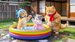 Ginger Kitten & Little Sister Enjoy a Fun Bubble Bath in the Pool! 💦✨