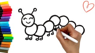 Jak narysować tęczową gąsienice 🌈🐛 | ŁATWE MALOWANIE | nauka kolorów dla dzieci