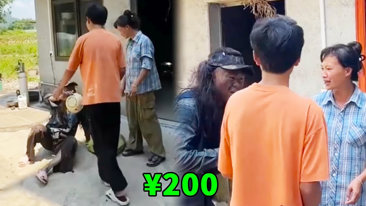 阿義假扮乞丐到別人家裡要飯，結果大哥拿著板凳砸他，實在太可憐了！ 【阿義走鄉村】#Farm #tour #drama #正能量