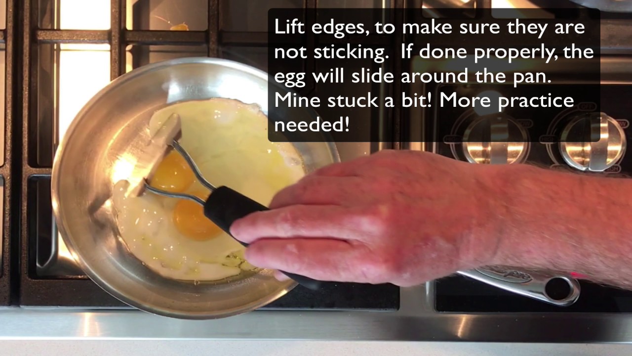 Cooking eggs on stainless steel pan. YouTube