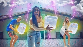 WHOEVER COLLECTS THE MOST RAINWATER IN 5 MINUTES WINS!!!