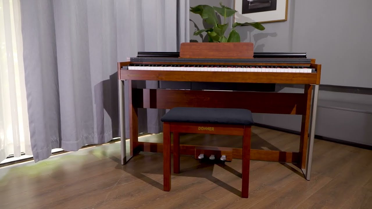DKB-10 Brown Solid Wood Cushioned Piano Bench with Storage Donner