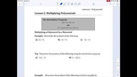 10C Polynomials Lesson 2: Multiplying Polynomials