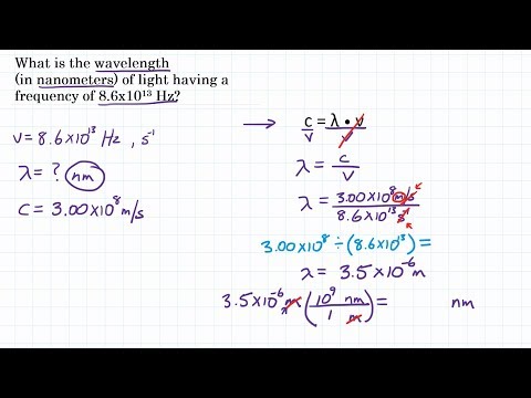 What wavelength in nanometers has a frequency of 8.6x10^13 Hz? - Frequency to Wavelength Practice