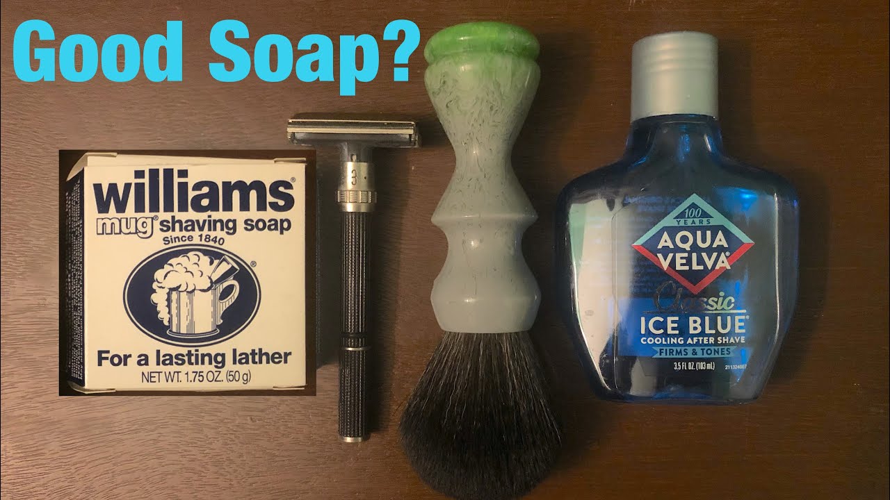 Williams mug shaving soap, 1977 Gillette black beauty X4 date code with Aqua Velva aftershave