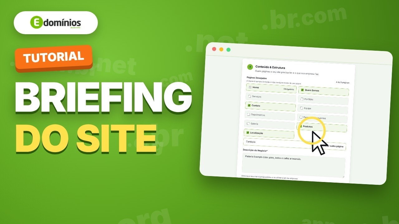 Vídeo: Preencher o briefing do site