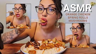 ASMR ASIAN FOOD, JUICY MUSHROOMS, CRIPSY SPRING ROLLS, VEGAN ORANGE CHICKEN RICE *MUKBANG* BIG BITES