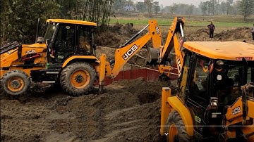 Two JCB Backhoe 3DX Machine Making Bridge Foundation - JCB 4×4 VIDEO
