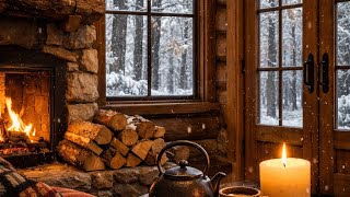 4k Cozy Winter Cabin 10 Minutes | Fireplace 🔥 & Candle Flames 🕯️ | Relaxing Snowy ❄️ Ambience