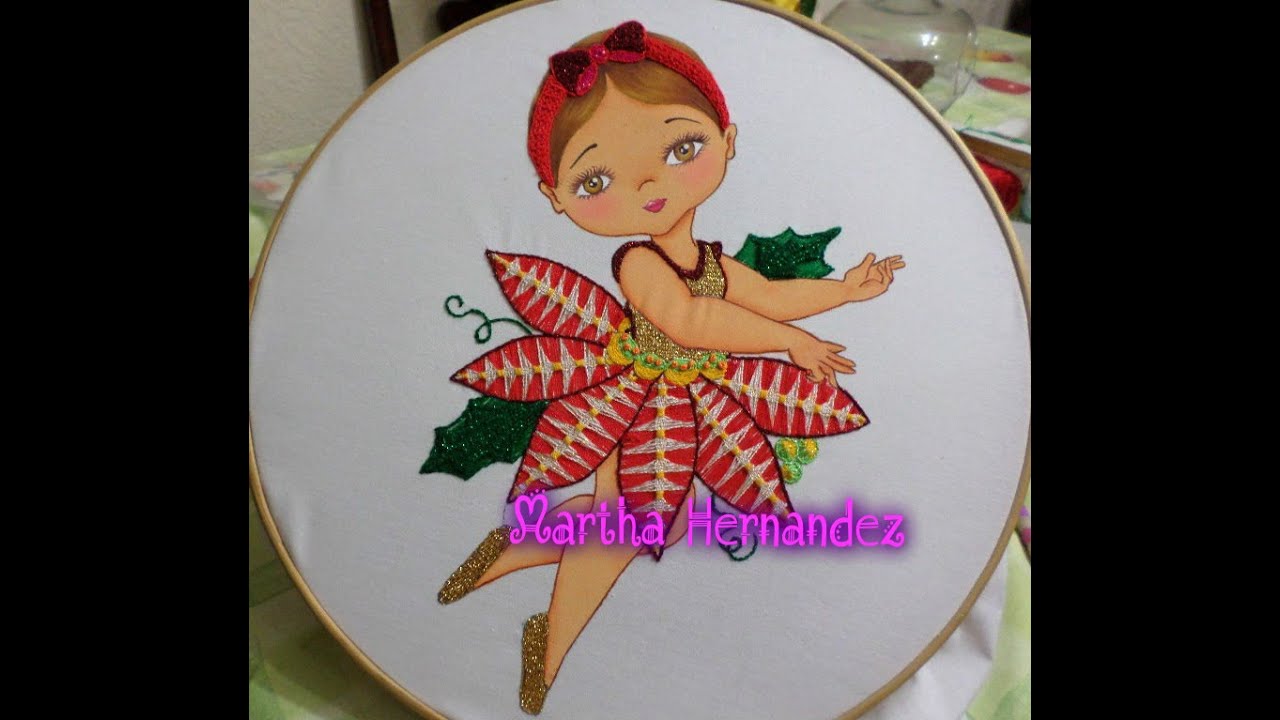 Bordado Fantasía Niña Nochebuena Terminada