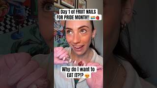 Which fruit should I do next??? 👀🍓 #fruitnails #diynails #pridemonth #gelnailsathome #pressons