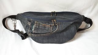 ジーンズリメイク、ウエストポーチ。Jeans remake, waist pouch.