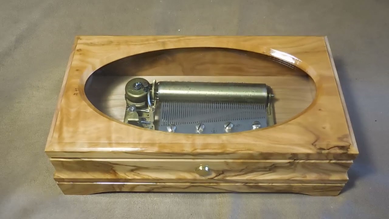 SPANISH OLIVEWOOD MUSIC BOX W/ RARE THORENS 4 TUNE 50 NOTE MOVEMENT