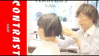 ボブ ドライカットで丸みをつける切り方 JIKKO YAMADA  動くヘアカタログ　  渋谷　美容室　美容院　CONTRAST HAIR 山田実行